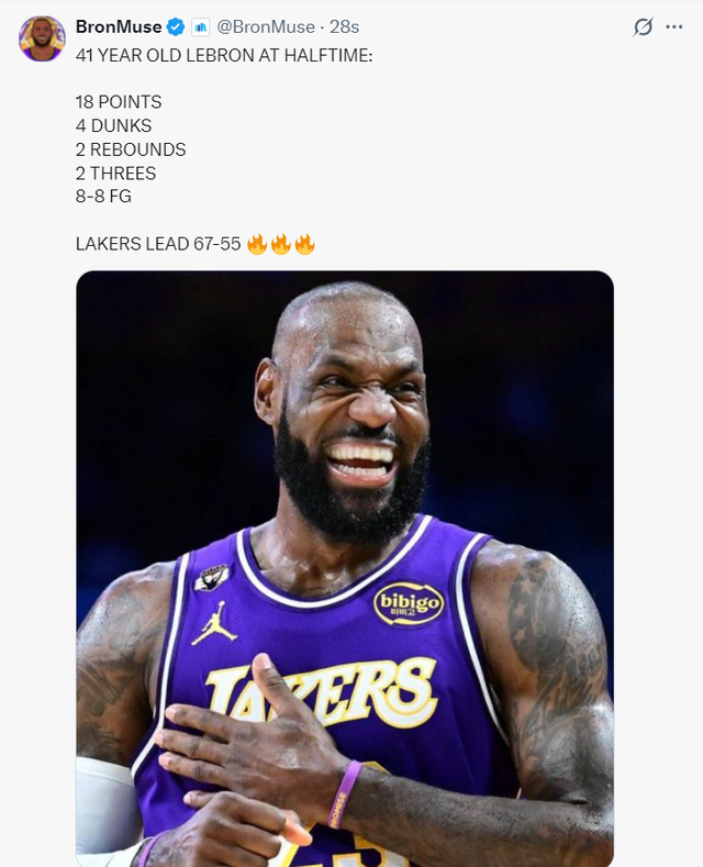 勒布朗砍下30分创历史最年长纪录 湖人逆转火箭